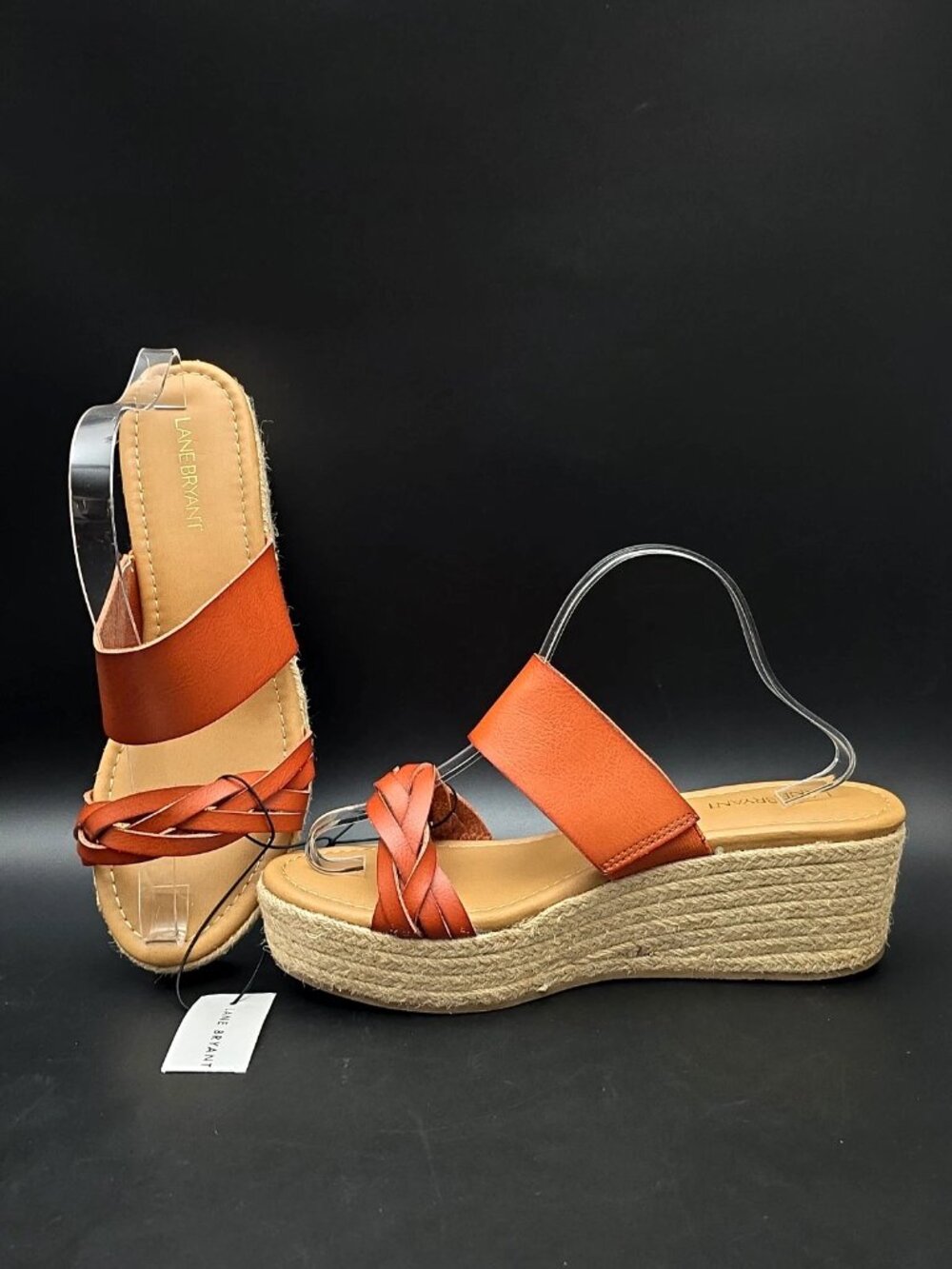 Lane Bryant Faux Leather Woven Straps Tan Espadrille Wedge Sandals Women's 10W